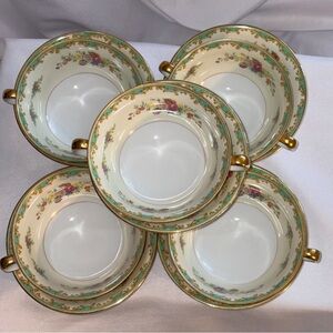 Vintage Noritake Floral Cream Soup Cup & Saucer Set of 5